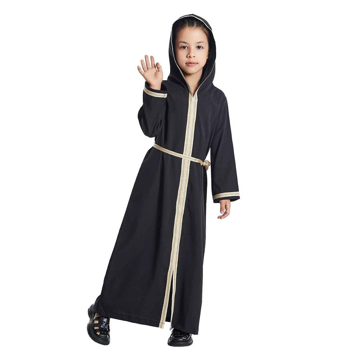 2024 NEWCustom size ramadan kids abayas girls muslim children full sleeve arab shoodie abaya dress