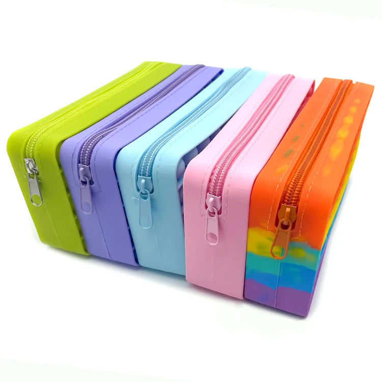 Push Bubble Pencil Bag School Kids Rainbow Silicone Tote Fidget Pencil Case Storage Bag