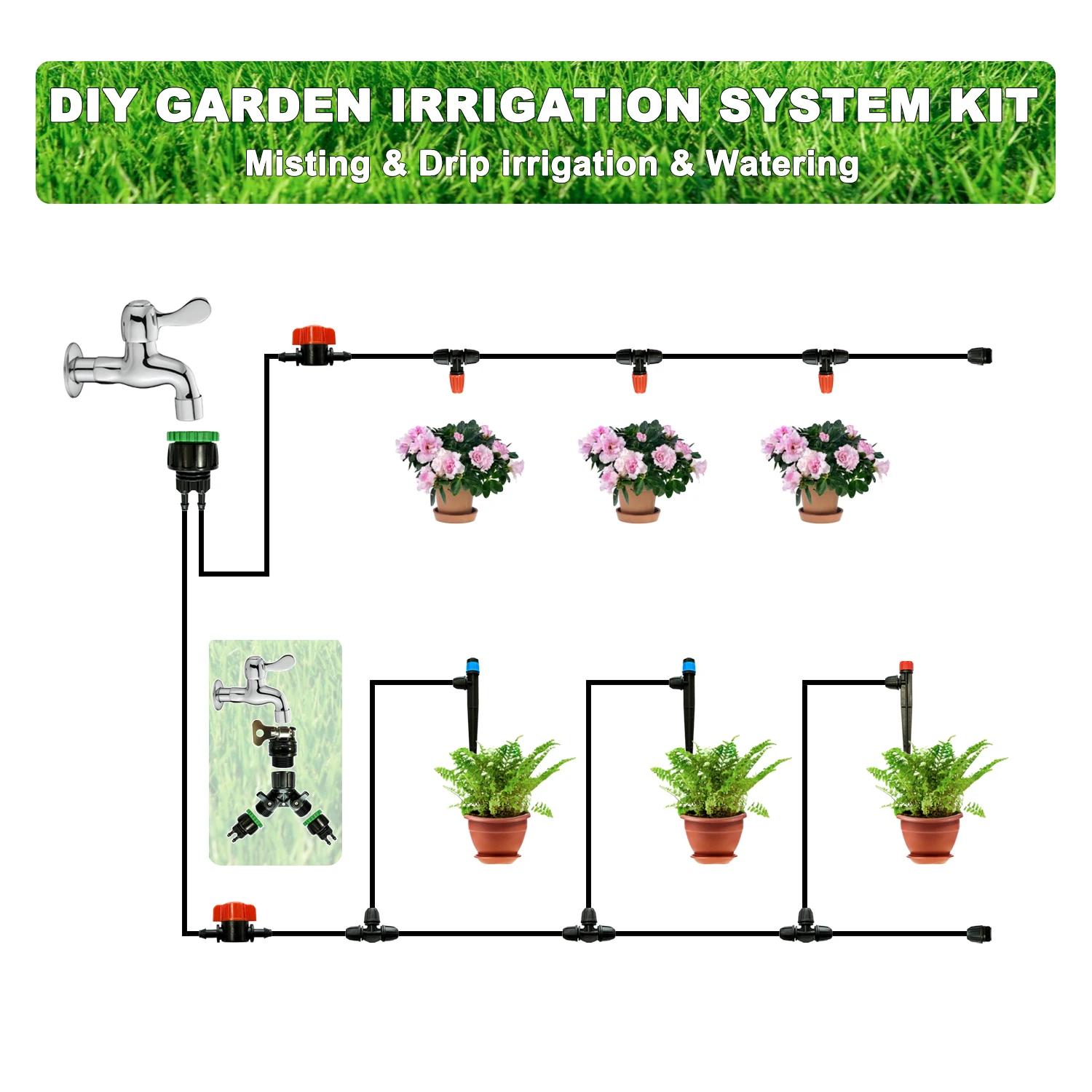 Micro Drip Irrigation Kit Garden Irrigation System Adjustable Nozzle Sprinkler Sprayer Plant Watering Kit Misting Cooling System