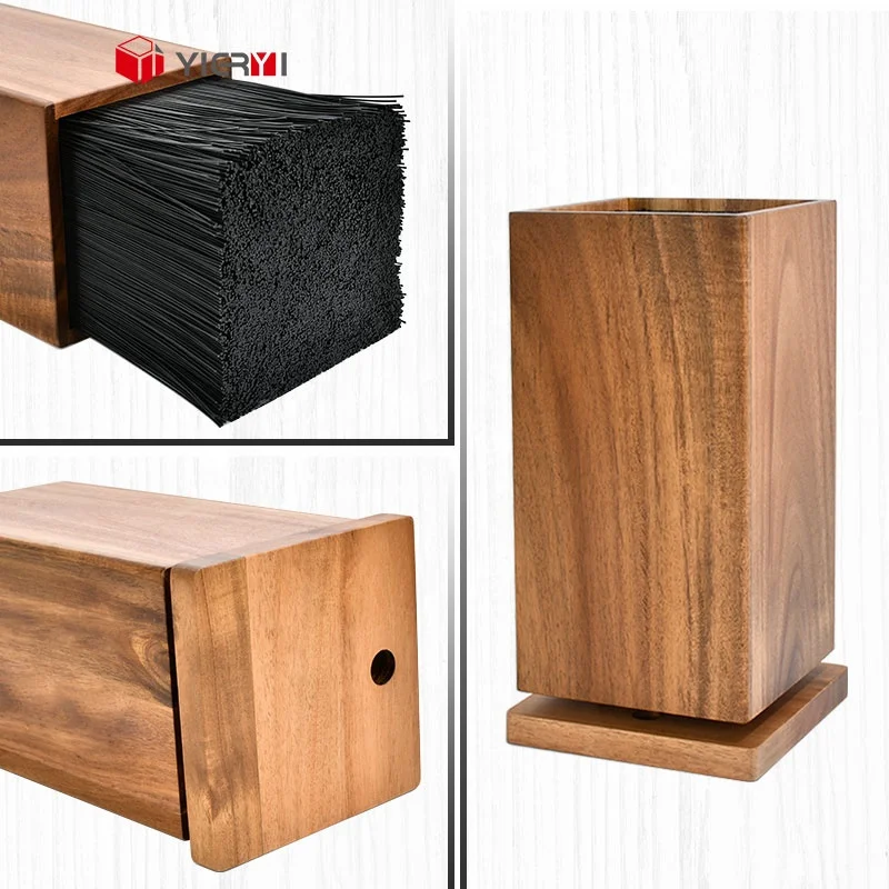 Acacia Wood 360 Degree Universal Knives Holder With PP Core Slot Rotating Acacia Wooden Knife Block For Kitchen Countertop