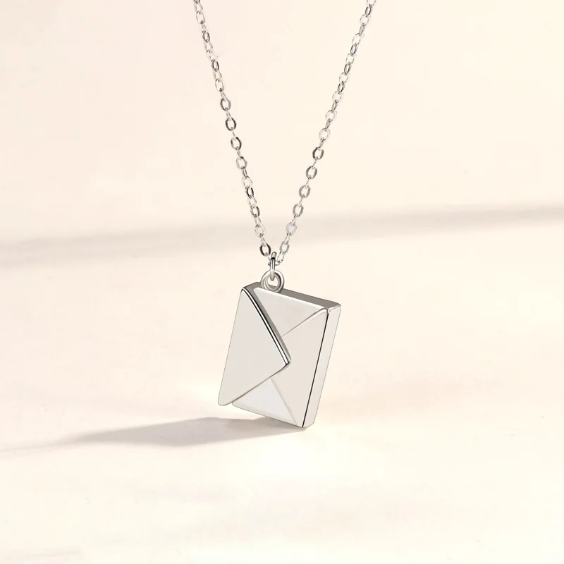 Romantic 925 Sterling Silver Envelope Necklace Customized Laser Engraved Logo Envelope Locket Necklace For Couple