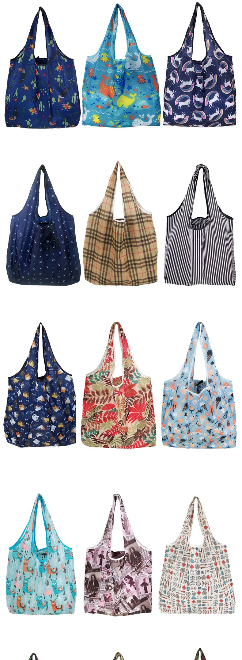 Custom Printing Logo Ripstop Machine Washable 190T Polyester Grocery Folding Tote Bag Reusable Rpet Foldable Shopping Bag