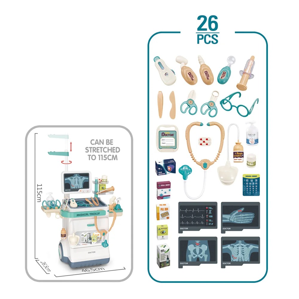 High Quality Electric Electrocardiogram Doctor Toy Set for Kids Including Female and Male Simulated Handcart for Girls
