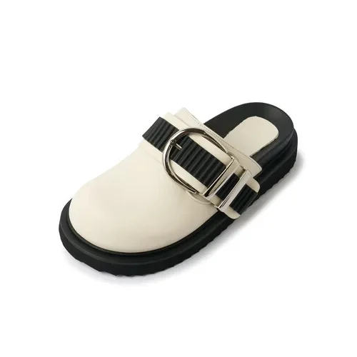 LOGO Custom Wholesale Clog Mule Shoes Custom Logo Genuine Leather 4.5cm Thick Bottom Women Mules Slippers