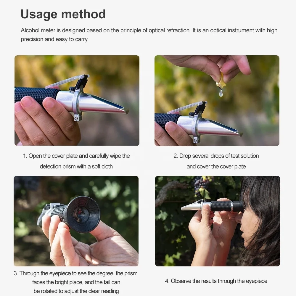 Hand Held 0-40% Brix 0-25% Alcohol Refractometer Tester for Alcohol Brix Wort Beer Wine Fruit Grape Sugar Saccharimeter