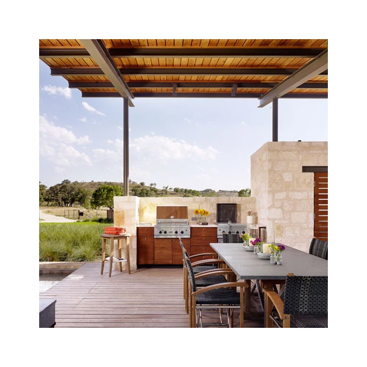 Customized Wood grain style outdoor kitchen set  for grill modular outdoor kitchen cabinet modern outdoor kitchen bbq island