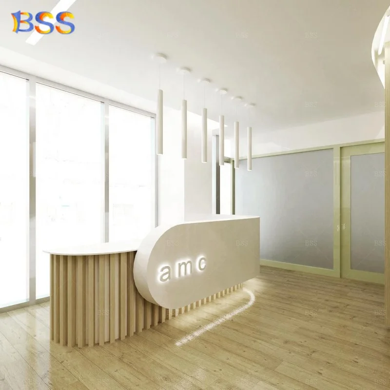 Healthcare Hospital Front Desk Interior Design Customised Wood White Corian L Shape Front Desk Hospital Nurse Station Front Desk