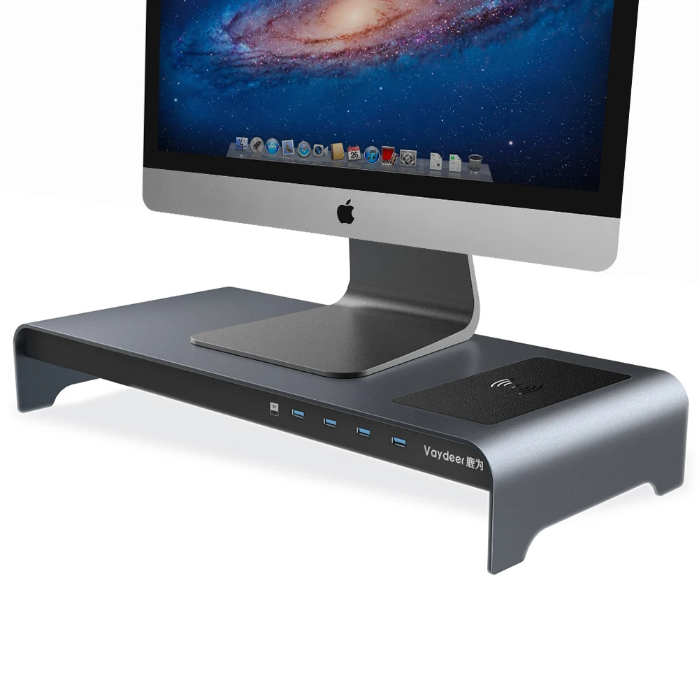 Vaydeer USB 3.0 Transfer Data and Charging Keyboard and Mouse Storage Desk Organizer Aluminum Monitor Stand