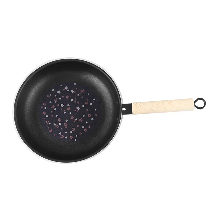 Chinese cooking  aluminum pressed ceramic non-stick egg Fry  Pan with wooden handle