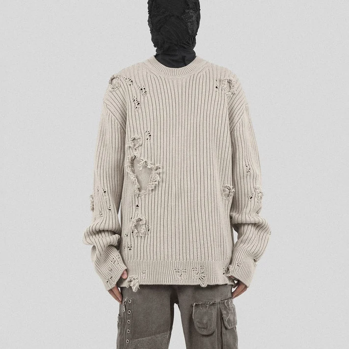 West coast hole street cable knit pullover sweater for men custom logo 100% cotton plus size patchwork sweaters