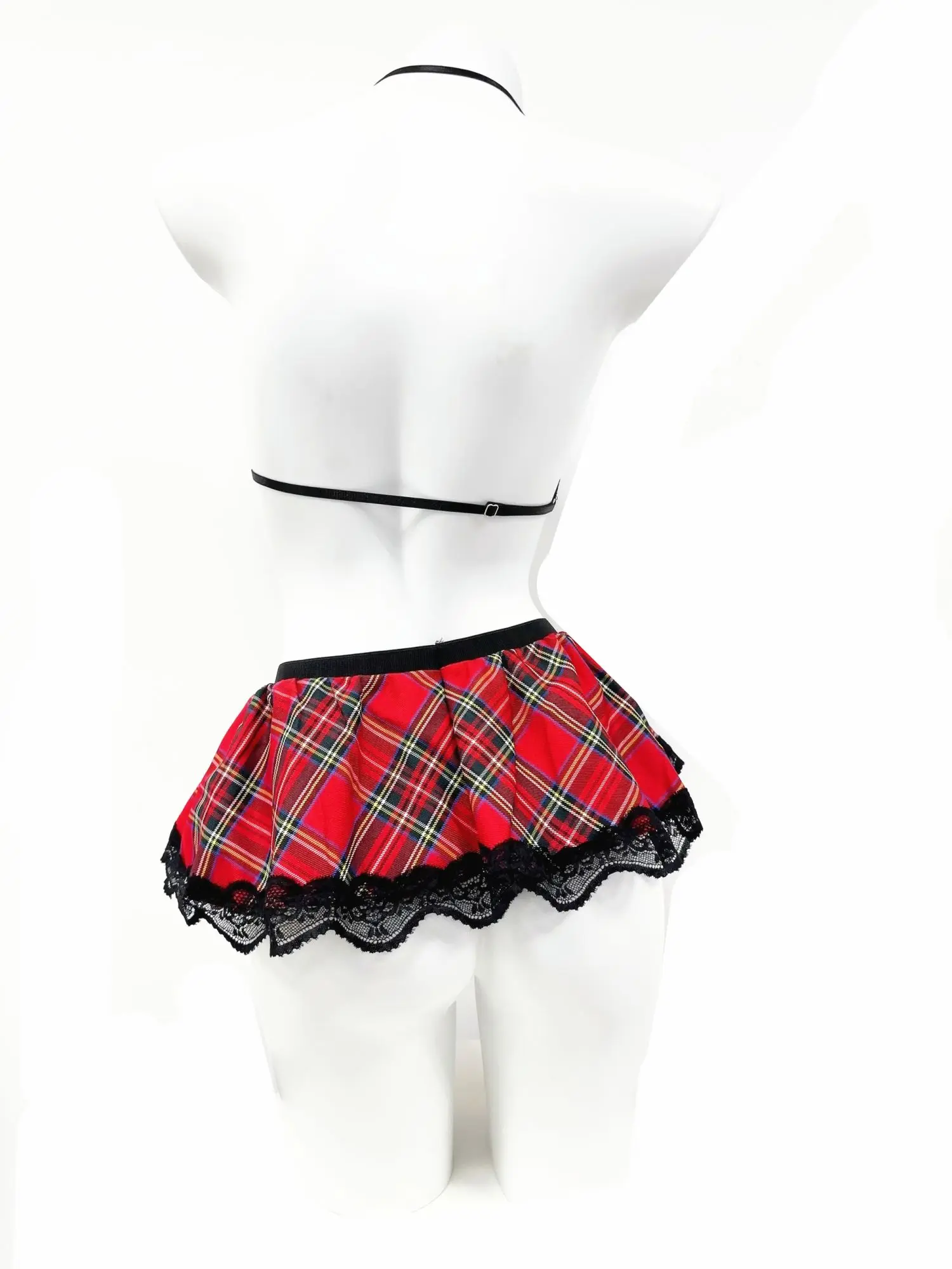 JSMANA Lingerie Set for Women Sexy Lace Two Piece Lingerie Outfits with Tie Top and Mini Pleated Skirt Set Cosplay Lingerie