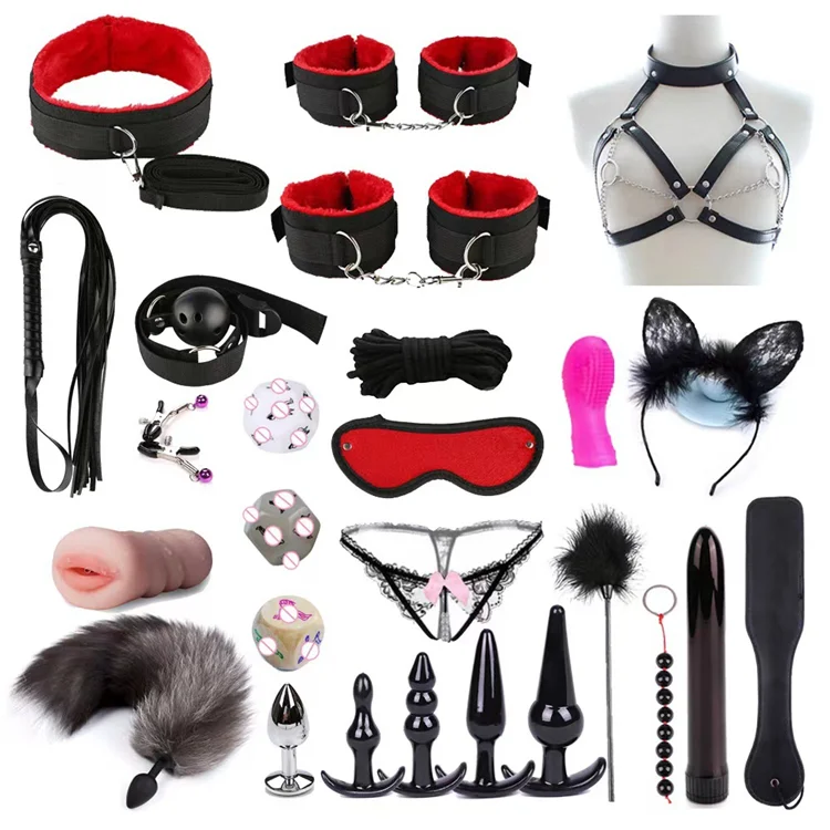 26pcs/kits BDSM Bondage Set With Sex Toys Japanese Bondage Suit Adult SM Bodysuit Novelty Games