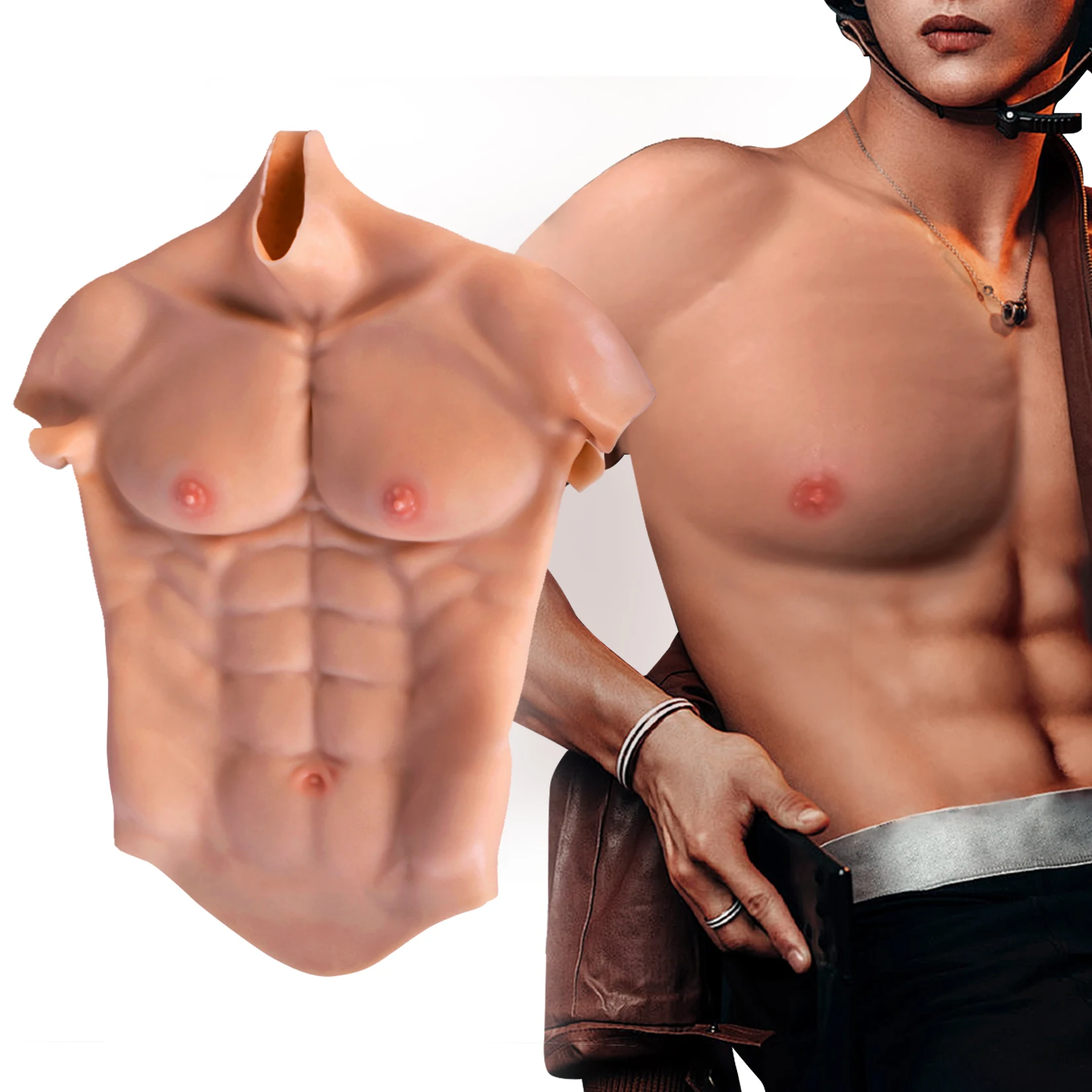 Artificial Simulation Realistic Silicone FakeMuscle Breast Muscle FakeBelly Half Body Cosplay Masquerading Muscle Suit