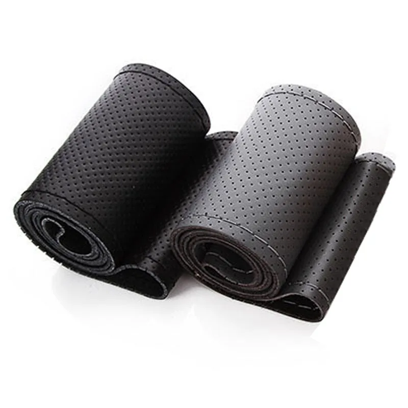 38Cm Leather Soft Anti Slip Cowhide With Needle And Thread Leather Universal Car Steering Wheel Cover
