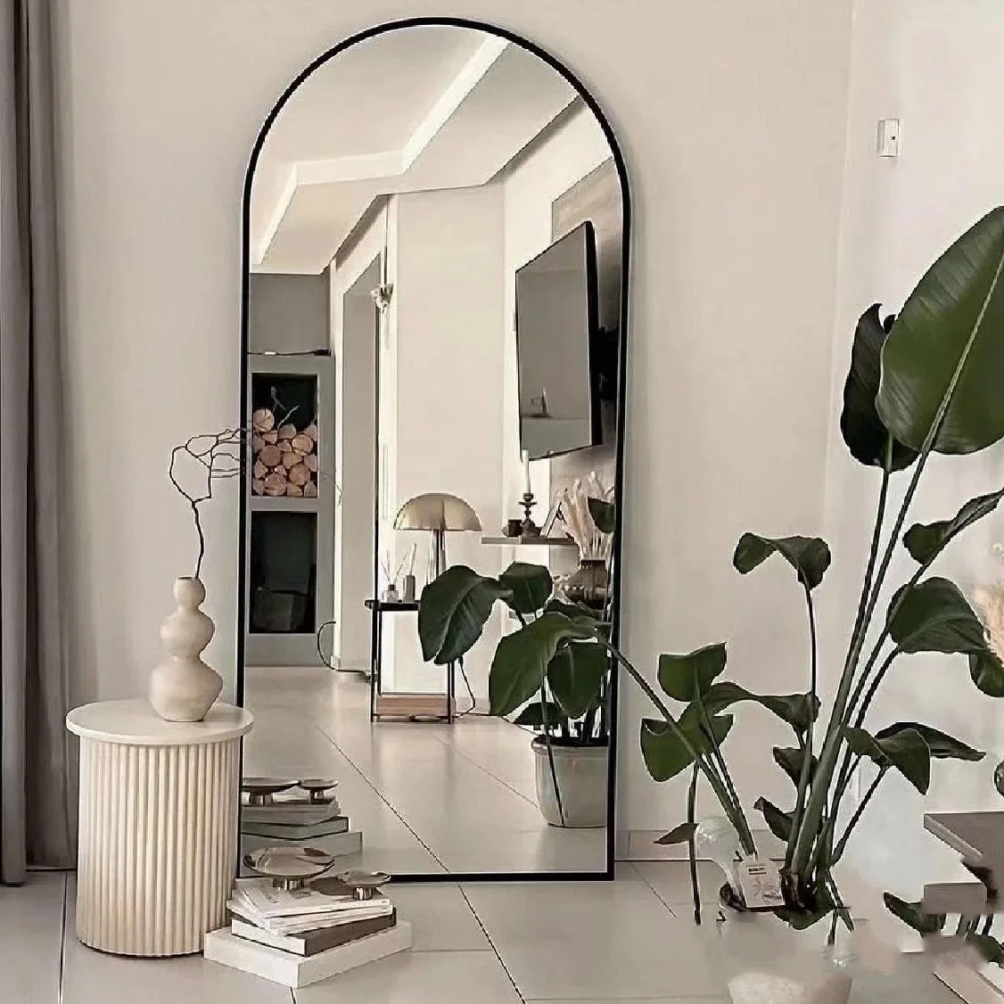 Large Full-Length Stand-Up Glass Mirror with  Aluminium Frame Decorative Black Square Frame for Bedroom Oval & Square