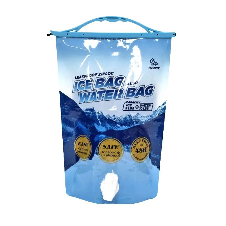 5L BPA Free Large Opening Sealed Clip Hand-held Ice Bag Collapsible Water Bag With Faucet