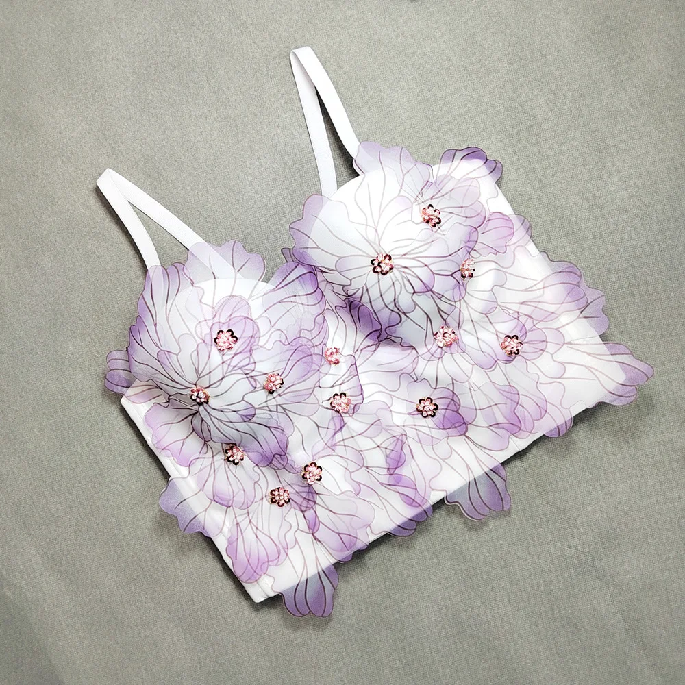 Chinese Art Lotus Flower Applique Beaded Elegant Boned Cropped Tops Corsage Corselet Bustier Corset Tops Modest Tunic For Women