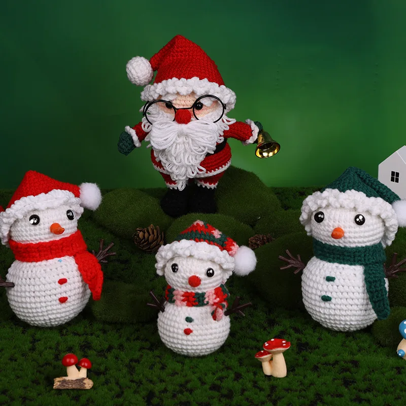 Cute Santa Calus Snowman Diy Yarn Plush Easy Beginner Christmas Crochet Kit for Kids Adults