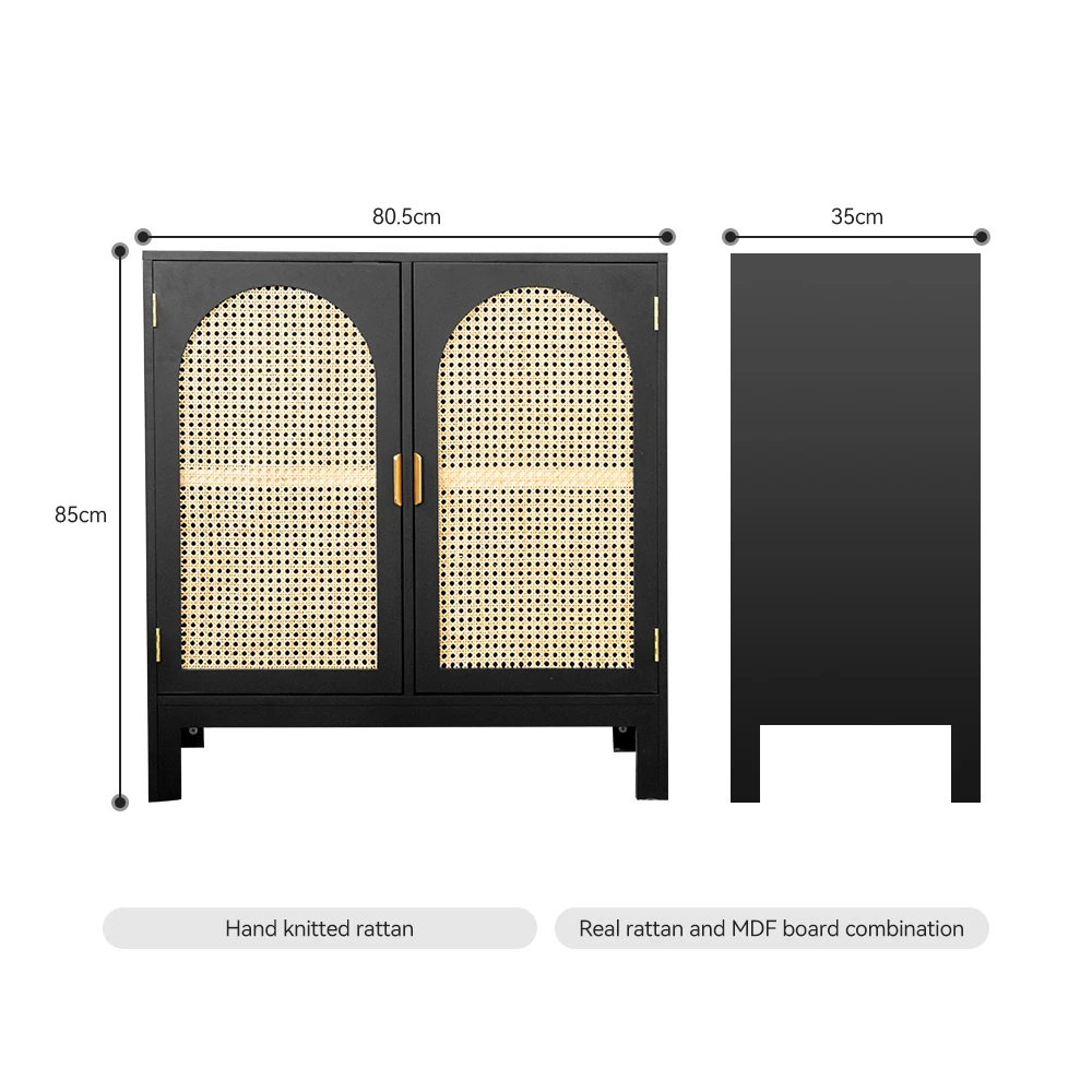 Custom High End Living Room Cabinets Double Door Pe Rattan Storage Cabinet Wooden Black Cane Rattan 2 Door Cabinet