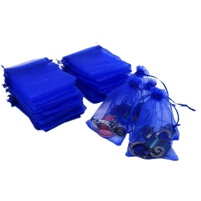 custom organza bags with logo blue drawstring organza bag