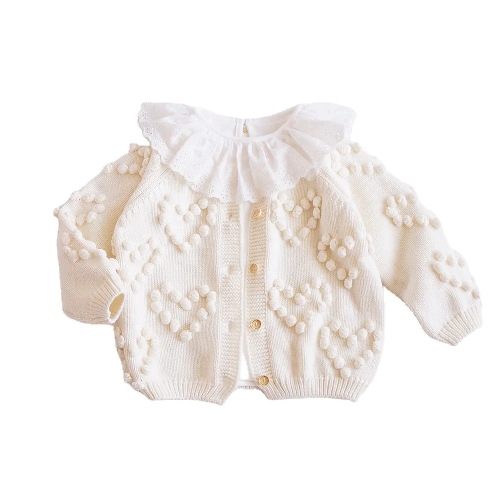 Korea style kids girls cotton clothing baby casual cardigans warm soft sweater coat handmade crochet knit sweater cardigan