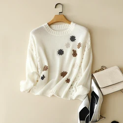 cashmere wool sweater high quality embroidery ladies furry mink oversized long sleeve cashmere sweaters