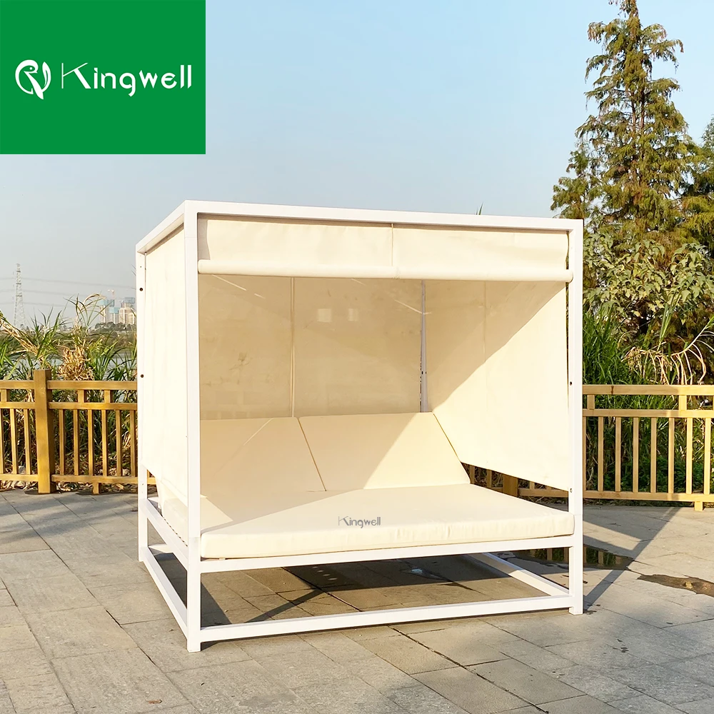 Metal patio furniture sofa set outdoor metal day bed with canopy outdoor aluminum daybed lounge sunbed with curtain