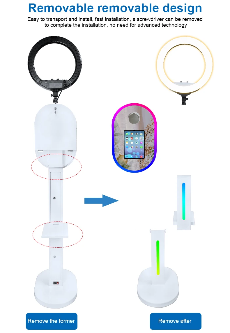 White Dazzling RGB Light 10.2/10.5/10.9/11/12.9 Inch Ipad Photo Booth 3 In 1 Portable Selfie Camera Mirror Photobooth Shell