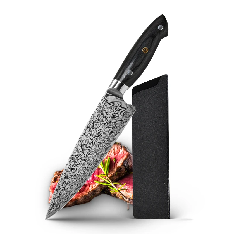 Forged Chef Knife 5Cr15Mov Damascus Pattern Blade With ABS & Wooden Handle