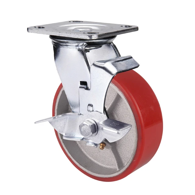 Wide application side brake heavy duty caster 3 to 10 inch wheels warehouse pallet furniture Industrial PU Wheel Caster 6 Inch