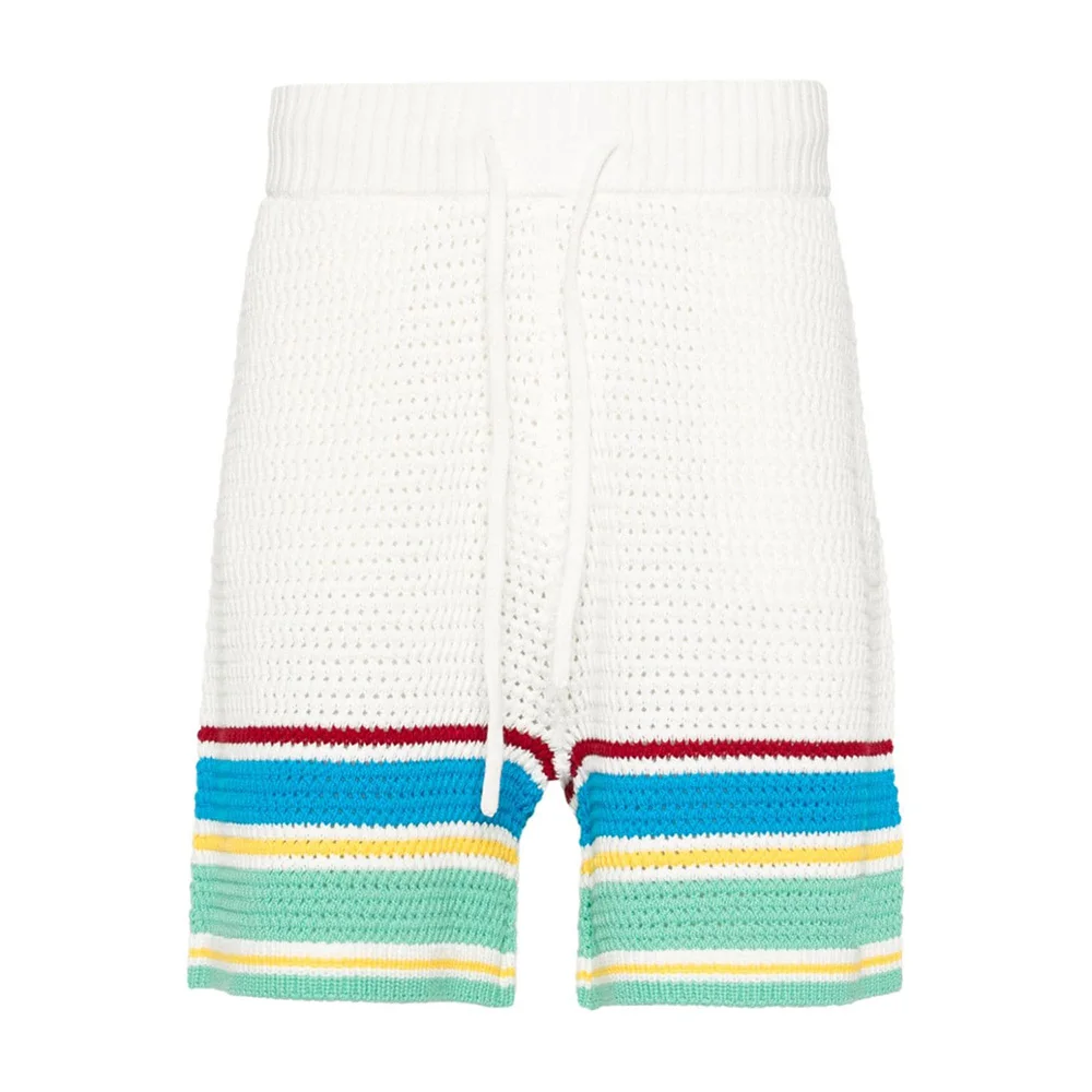 Custom OEM ODM Casual striped knitted Shorts spring Knit Pants men Hollow out knitwear Drawstring cotton crochet knit Shorts men