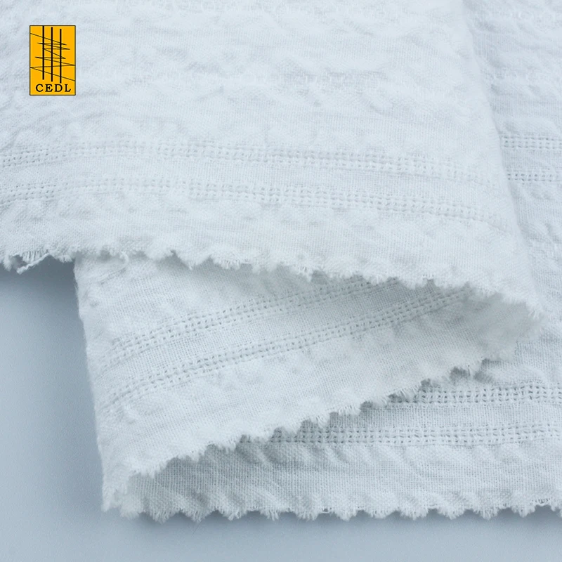 Recyclable Natural Pure 100% Cotton Yarn Dyed Bubble Crepe Fabric Jacquard Fabric Jacquard Dobby Fabric For Dress Skirt GOTS