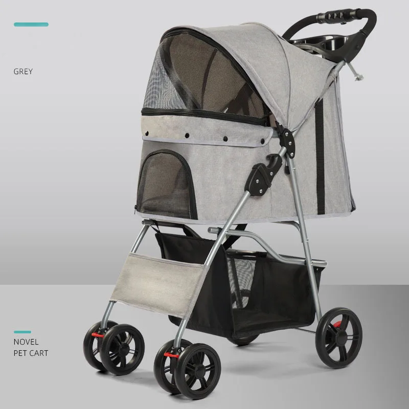 Portable Outdoor Pet Cat Dog Stroller Cart with Cup Holder Dog Pet Trolley Dog Carrier with Wheels