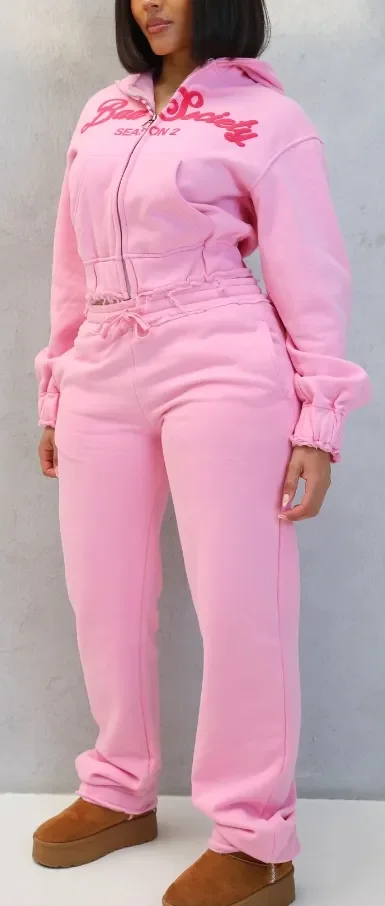 High quality cropped hoodie and sweatpants set women clothing set custom puff printing two piece pants set women tracksuits