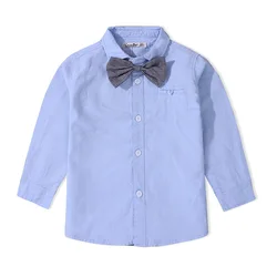 new arrival formal shirt bow tie turn down neck long sleeve solid color cotton custom school uniform for children