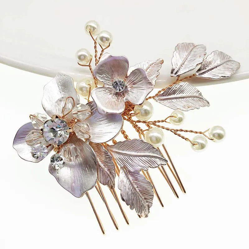 SHSS2074  handmade pearl bridal hair comb leaf branch gold wedding hair clip bride accessories