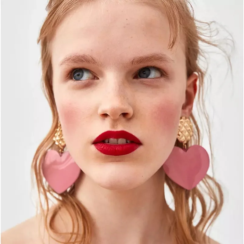 Trendy Vintage Heart Jewelry Big Blue Resin Heart Dangle Drop Earrings Summer Candy Color Heart Resin Earrings