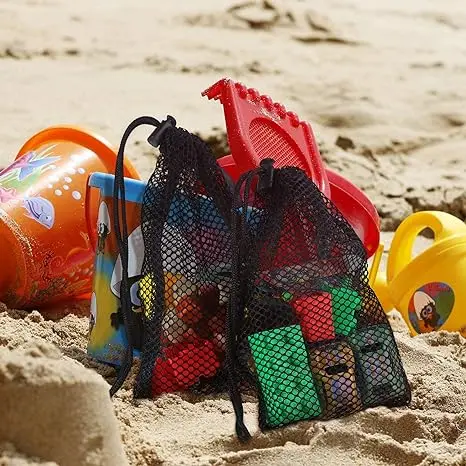 Durable Nylon Mesh Drawstring Bag For Rinsing Beach Toys Collecting Mesh Bag With Clip & Cord Lock Closure Storage Bag