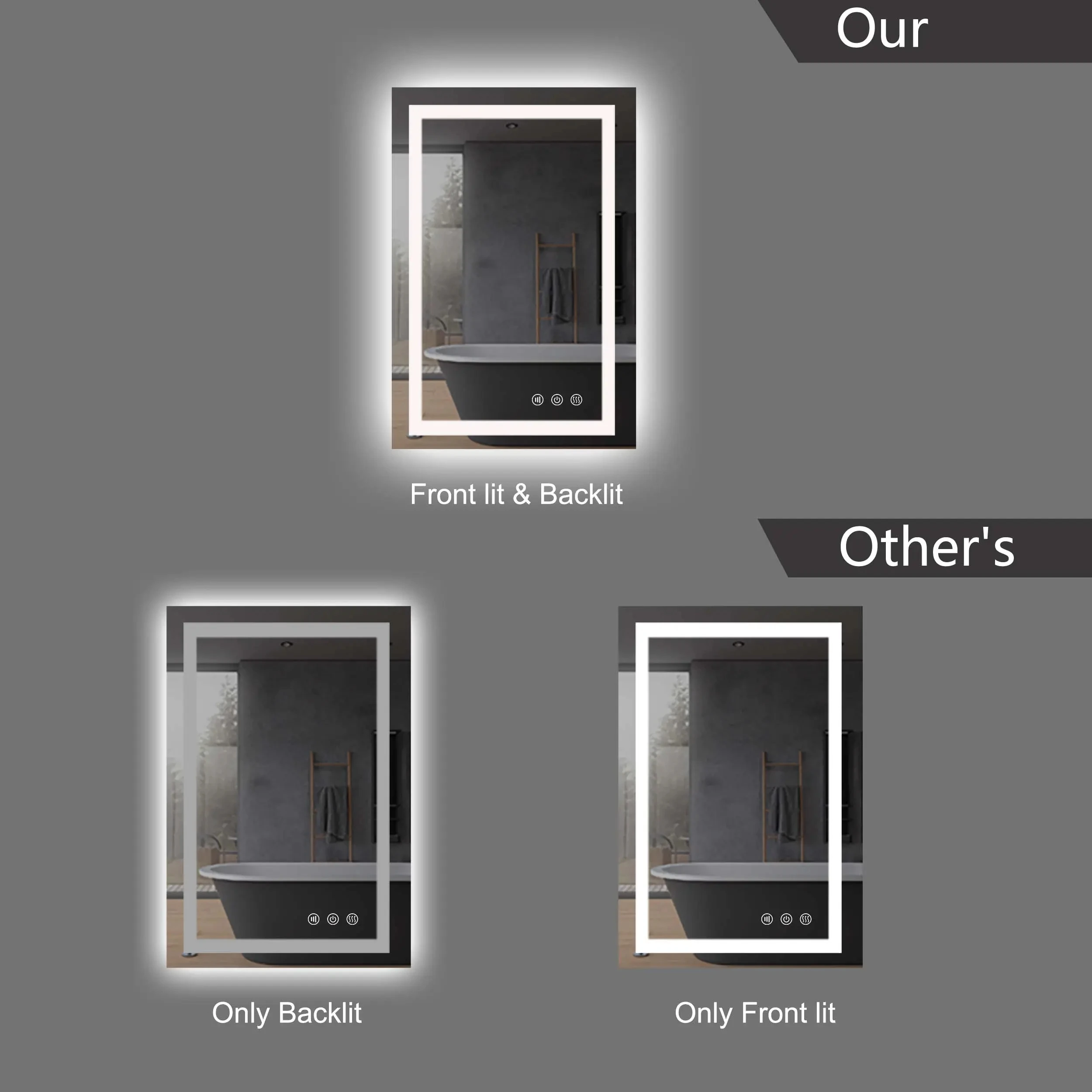 Factory hot selling anti fog touch screen shower room decoration hotel smart mirror rectangle bathroom mirror