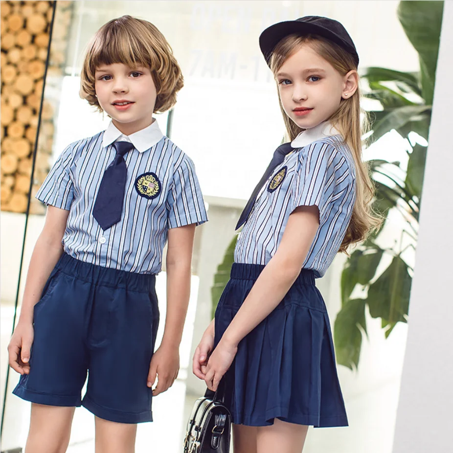 Summer New Short Sleeve School Uniforms 2020 Popular Customized for Children High Quality Short Sleeve Shirt Set Custom OEM ODM