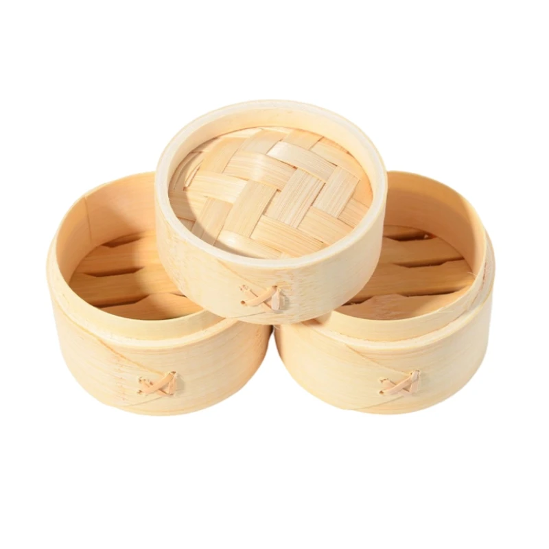 Cookware Natural Bamboo Food Steamer Set with Lid Bamboo Dim Sum Steamer Basket