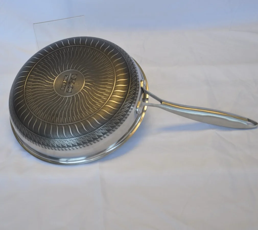 Customized SS 316 Stainless Steel Frying pan With Glass Lid Woks 3 layers Tri-ply Non-stick Frying Pan Honeycomb frying pan