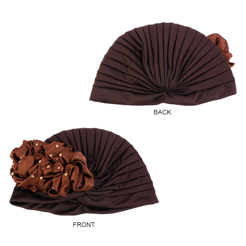 Wholesale Promotional Polyester Flower Turban Women Beaded Headwraps Turban Headwear