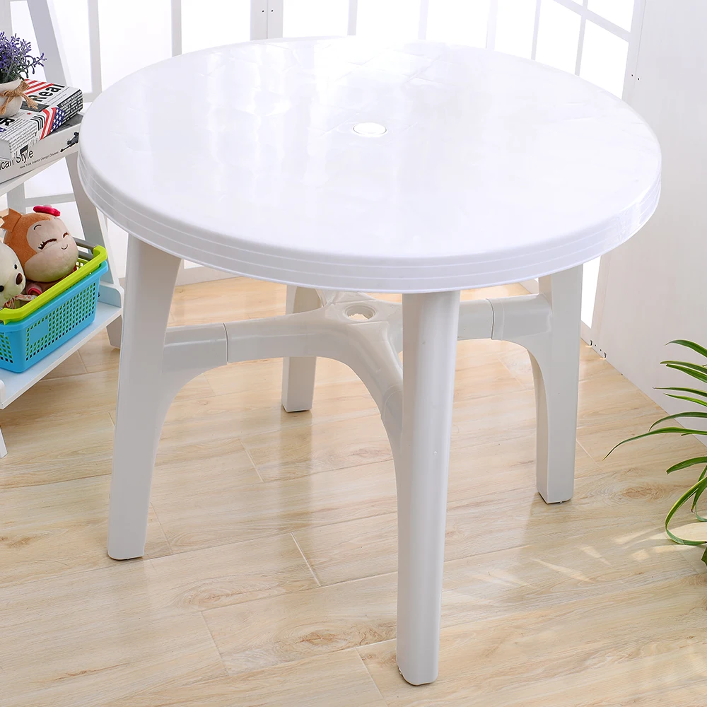Portable modern outdoor bistro cafe white round plastic table