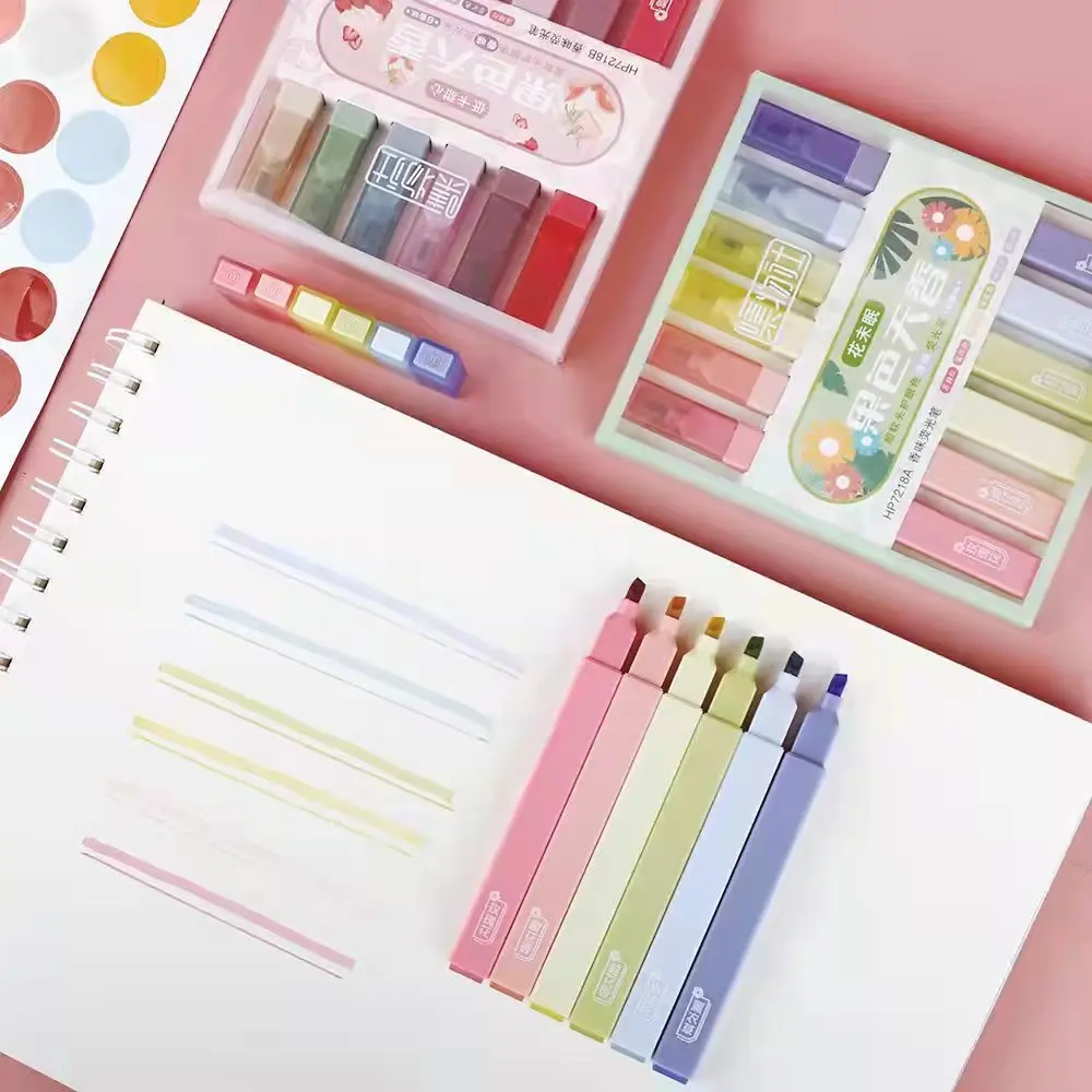 Suppliers Custom New Design Premium Fluorescent Rainbow Color Dual tip pastel Markers and Square Highlighters Pen