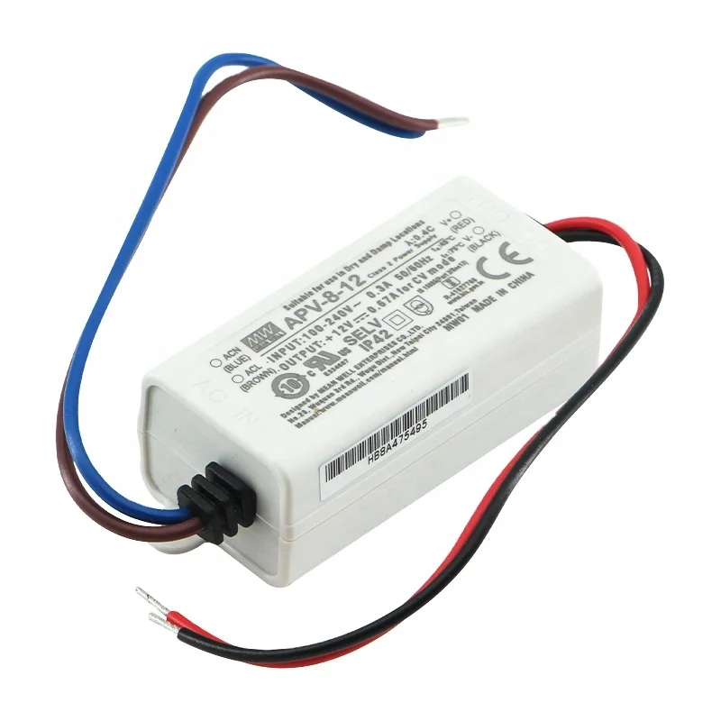 Mean Well APV-8-12 Full Range Input 5V 12V 24V Constant Voltage Led Strip Drivers For Led Bulb