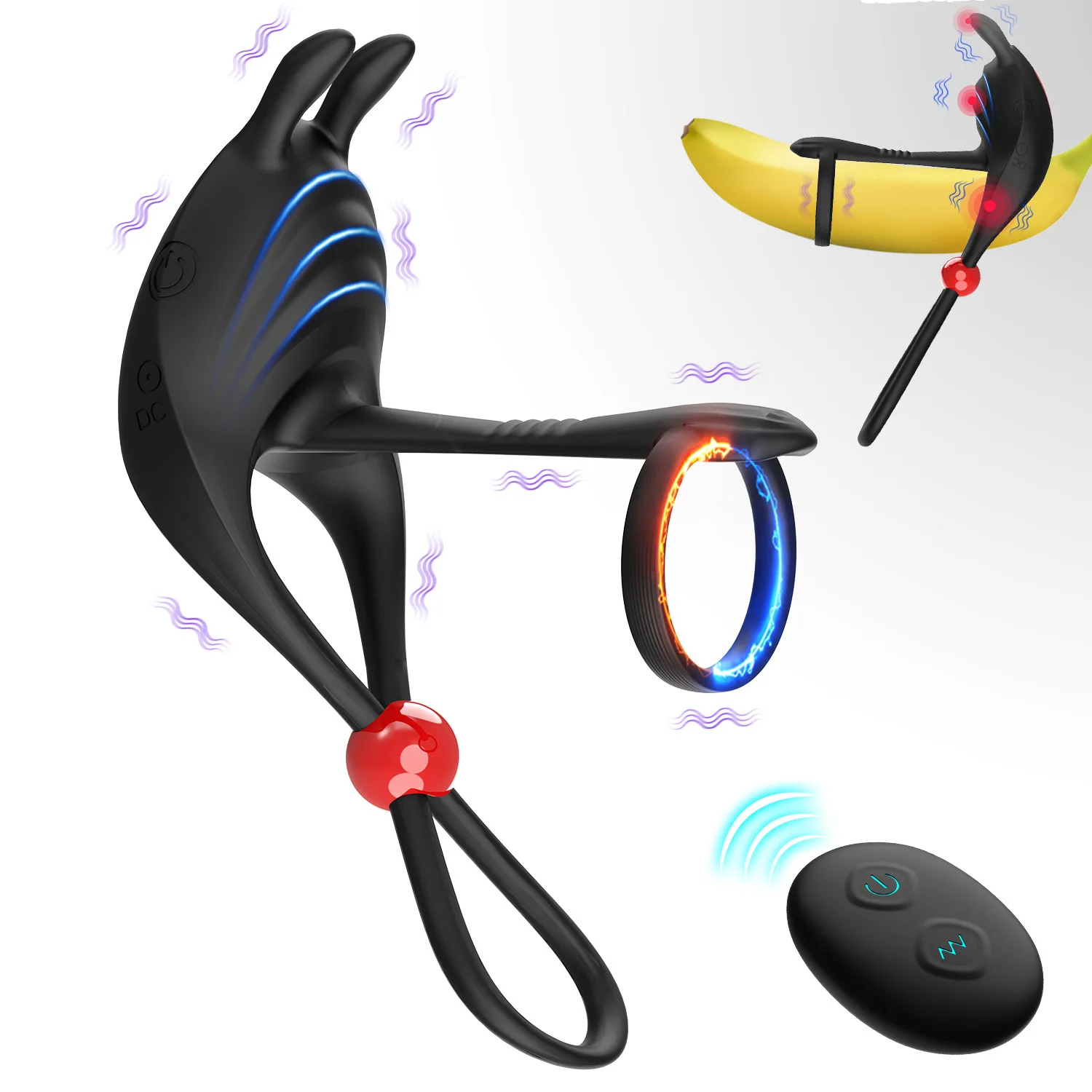 Silicone Double Rabbit Wireless Remote Control Male Prostate Penis Vibrating Cock Ring For Men