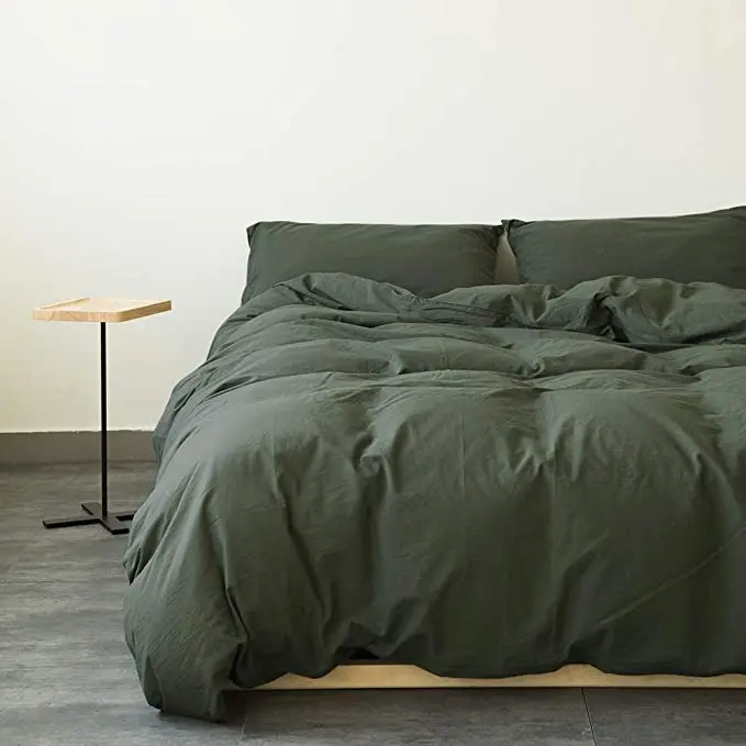 Luxury Wear-resistant 100% Washed Cotton Three piece Bed Sheet Set Includes Duvet Case And Pillowcase
