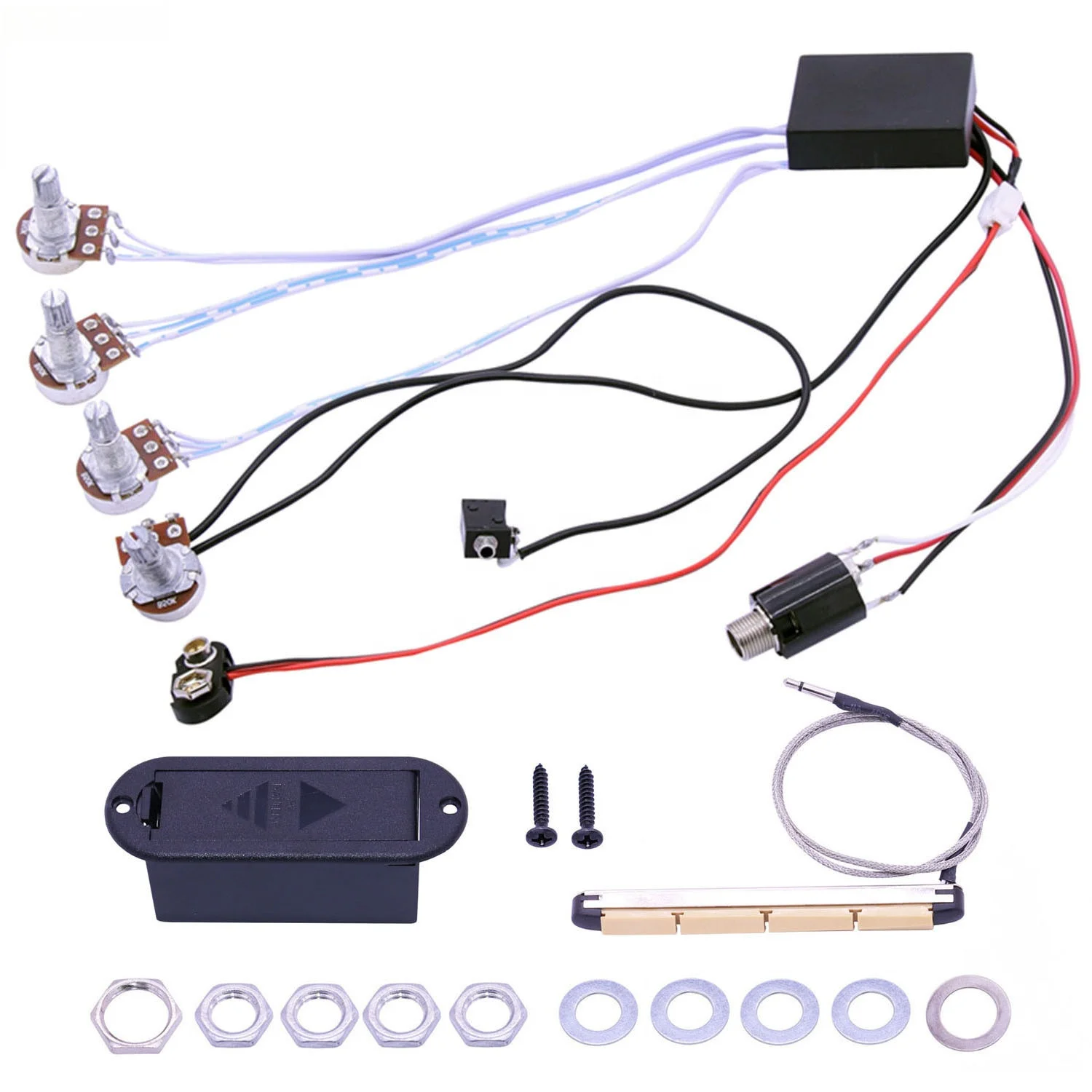 Customized 2 Band EQ Active Bass Pickup Circuit Wiring Harness Guitar Preamp With 2V2T Pots for 4 String Wooden Bass Guitar