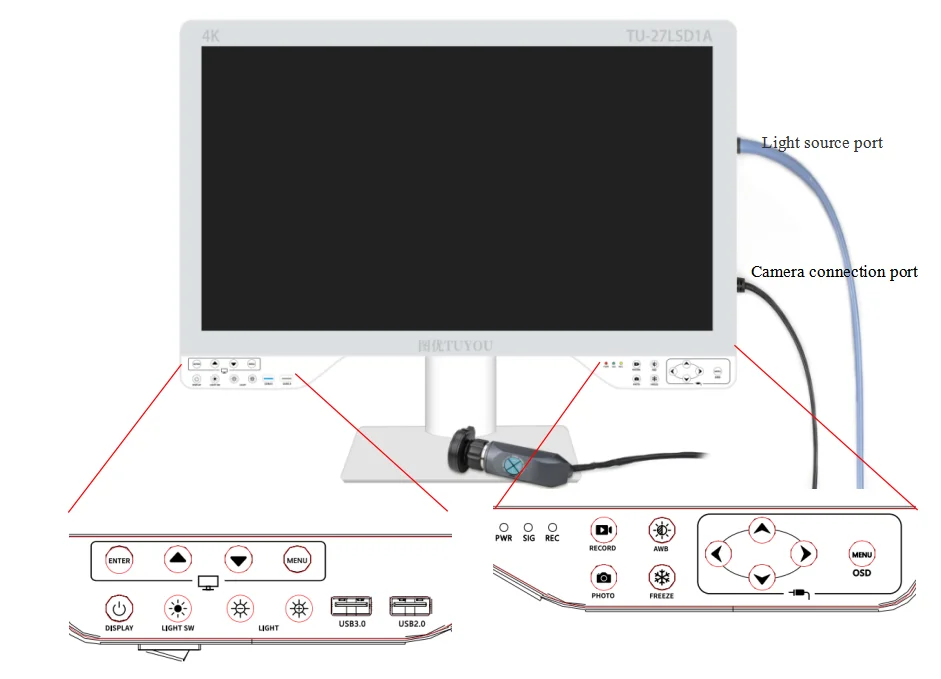 4k 27' Medical Monitor All In One Endoscope Camera Recorder System with Light Source For Surgery Diagnosis Hospital Equipment